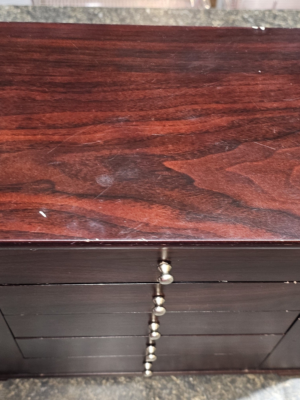 Antique Wood Jewelry Organizer Chest in Med Brown Finish - Picture 2 of 14